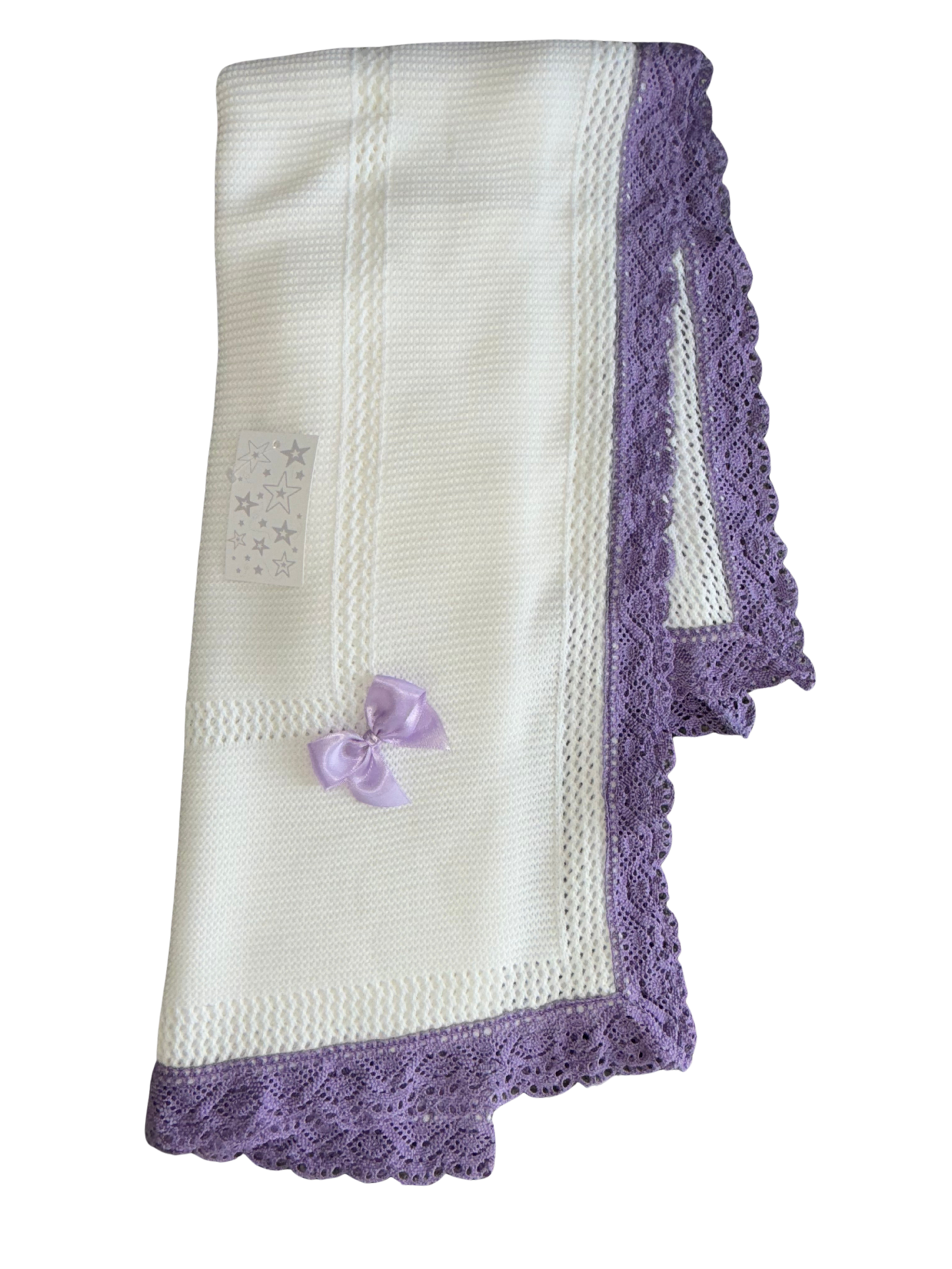 Little Stars Lilac Lace Trim Blanket with Bow