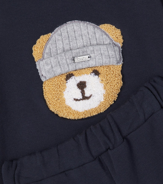 Patachou Boys Navy Bear Tracksuit Set | Winter Bear With a Beanie Set (6 Months-2 Years)