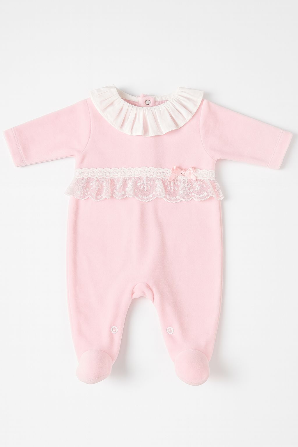 Little Stars Baby Pink Velour Babygrow with Lace Ruffle | Newborn to 3M