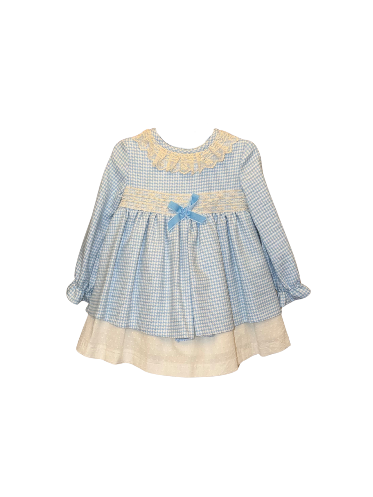 Babiné Blue Houndstooth Layered Dress with Bow | Traditional Spanish Girls Outfit (2–5 Years)