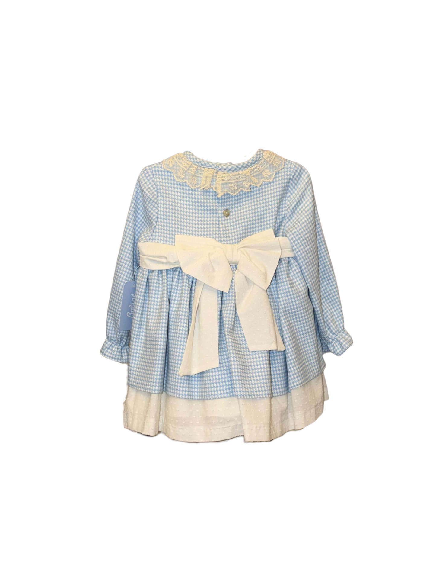 Babiné Blue Houndstooth Layered Dress with Bow | Traditional Spanish Girls Outfit (2–5 Years)