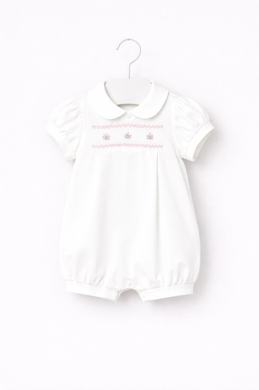 Mayoral Baby Girl Rose/Embroidered Romper | Sage Green & Ivory Romper With Rose Embroidery (0M–18M)