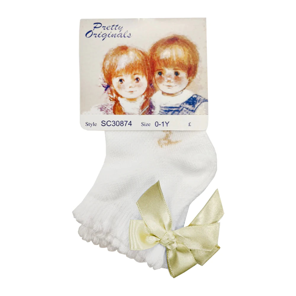 Pretty Originals Girls Pale Lemon Bow Ankle Socks