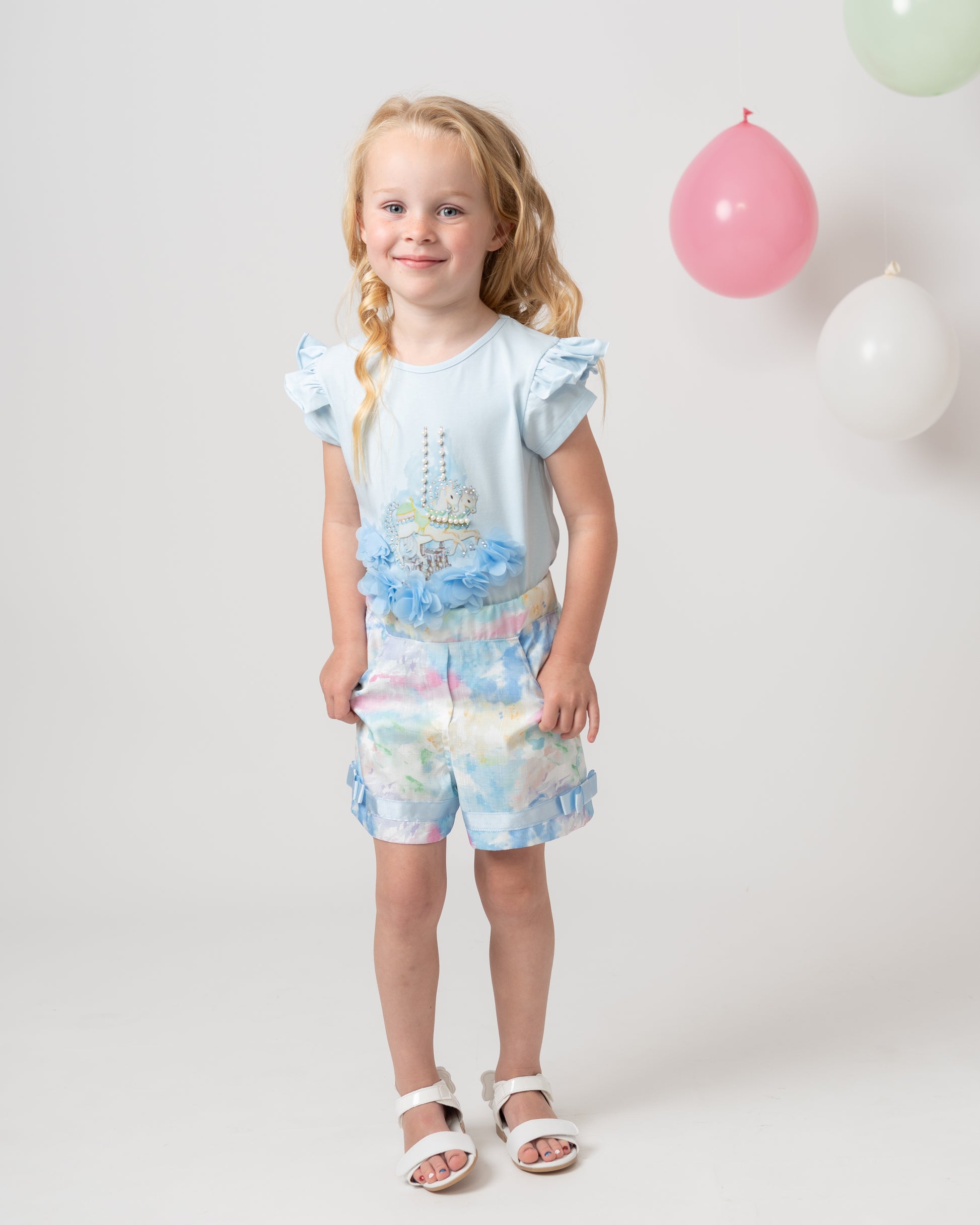 Girls Diamonte Carousel Shorts Set - littlestarschildrenswear