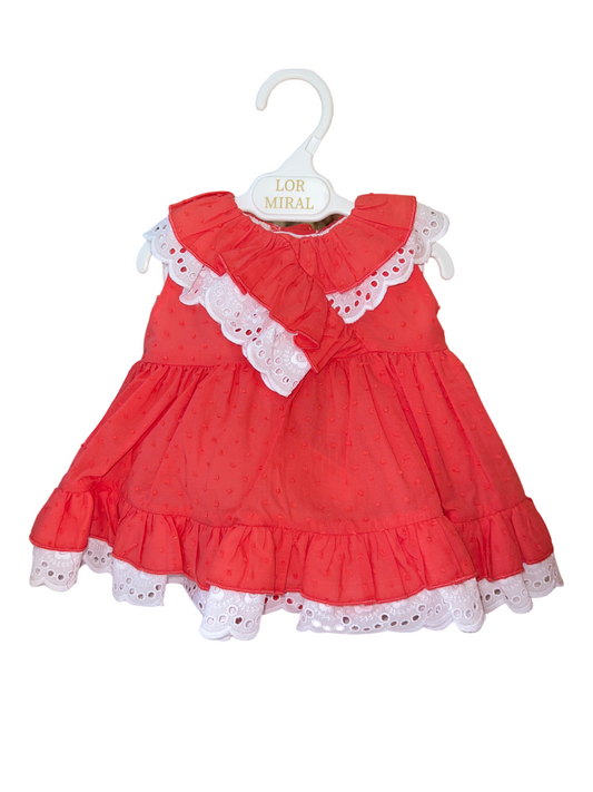 Lor Miral Baby Girls Cross Front Dress Coral