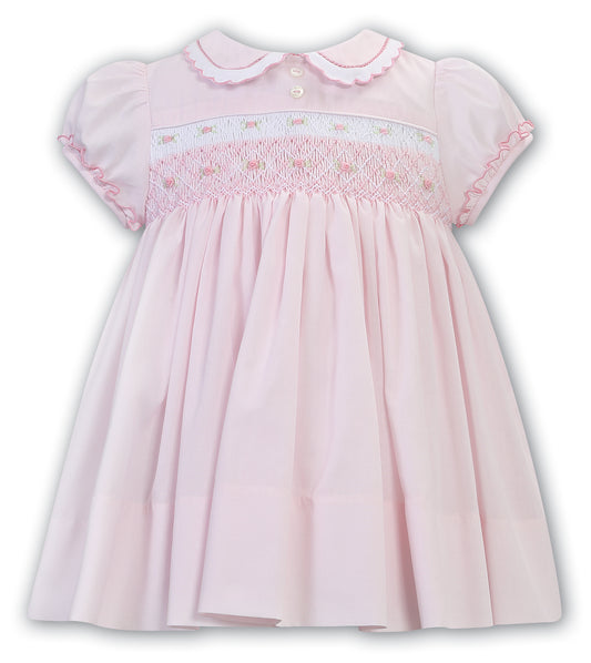 Sarah Louise Baby Girls Smocked Short Sleeved Baby Pink Dress