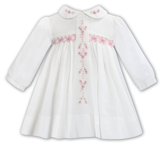 Sarah Louise Baby Girls Ivory/Rose Smocked Dress