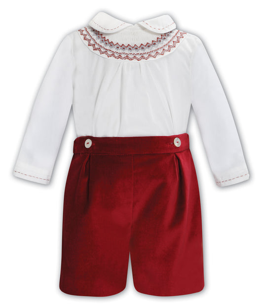 Sarah Louise Boys Burgundy Velvet 2 Piece Shorts Set