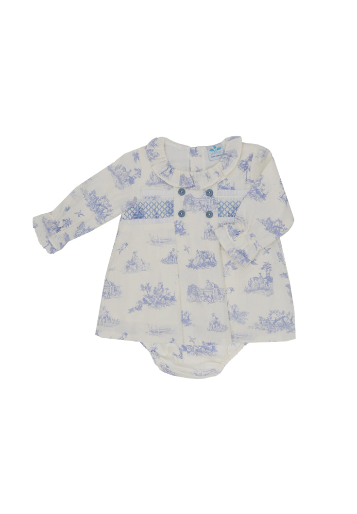 Sardon Girls Toile Print Smocked Dress & Knickers