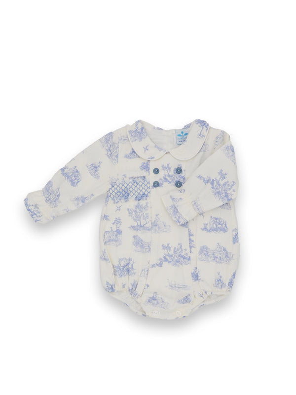 Sardon Boys Toile Print Smocked Romper