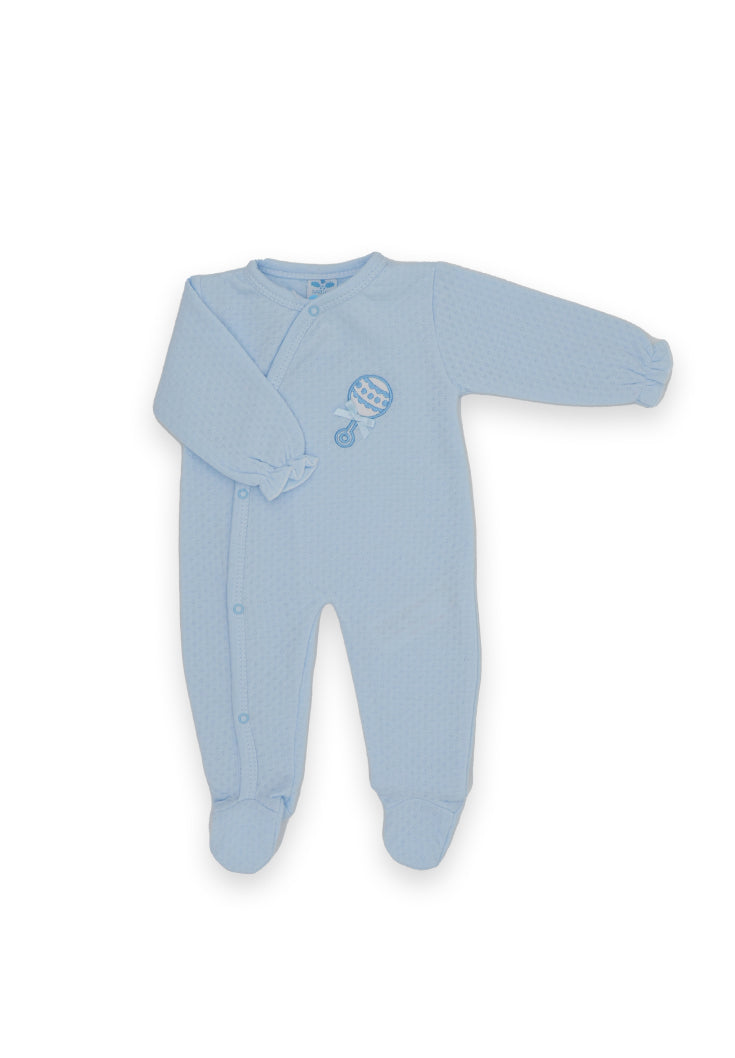 Sardon Baby Boys Blue Quilted Rattle Babygrow