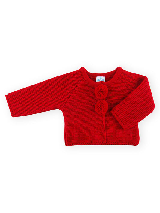 Sardon Red Pom Pom Cardigan