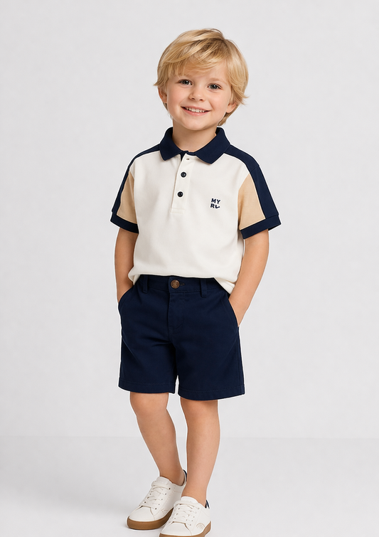 Mayoral Boys Smart Colour Block Polo Shirt & Shorts Set | Smart Shorts Set 3Y-6Y)
