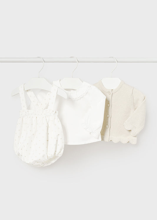 Mayoral Baby 3 Piece Cream Bloomer Outfit