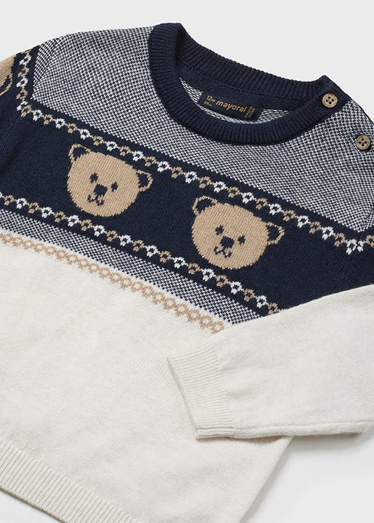 Mayoral Boys Cream & Navy Teddy & Navy Chino Outfit