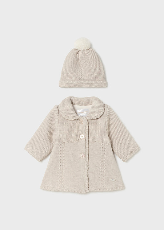 Mayoral Baby Walnut Knit Coatigan & Hat