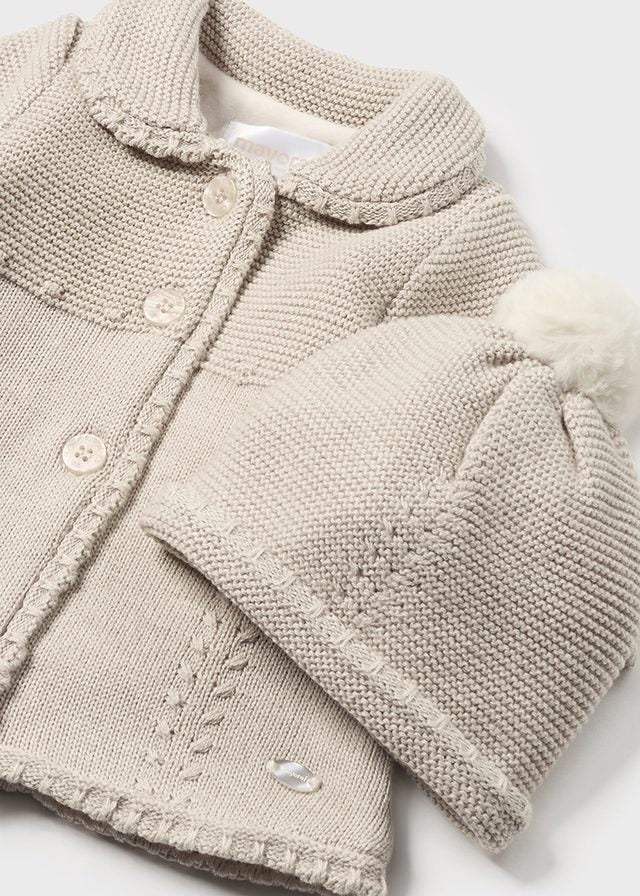 Mayoral Baby Walnut Knit Coatigan & Hat