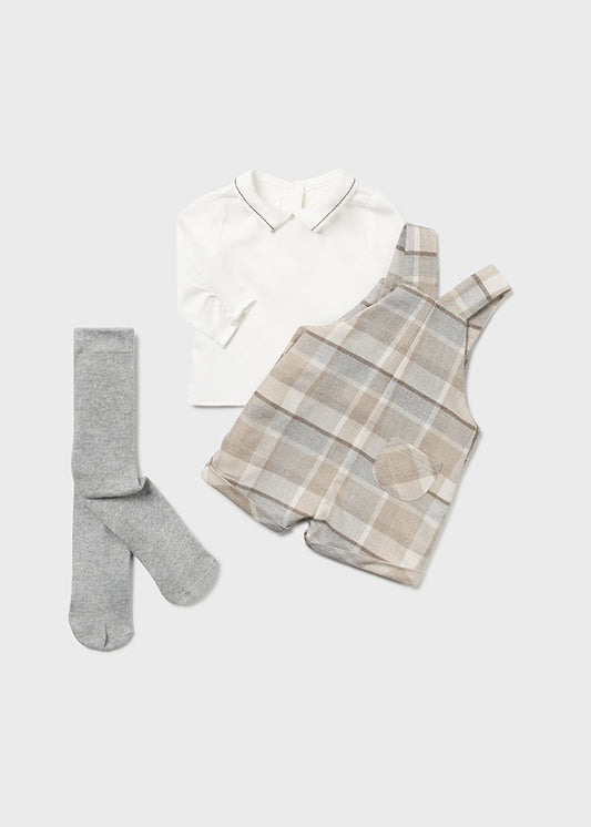 Mayoral Baby Taupe Check Baby Romper with Top and Tights