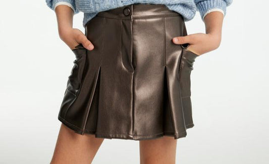 AW24 Mayoral Metallic Brown Skirt & Ivory Crinkle Top Set