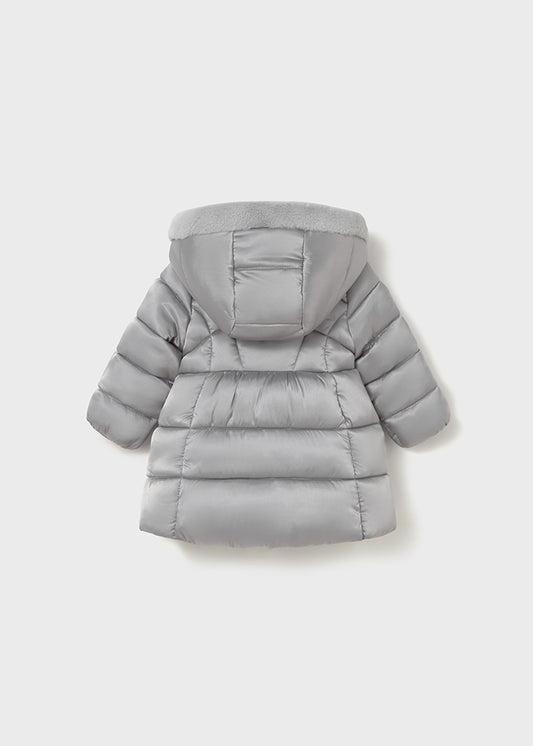 Mayoral Baby & Toddler Girls Silver Puffer Coat | Hooded Winter Jacket with Faux Fur Lining (12M–4Y)