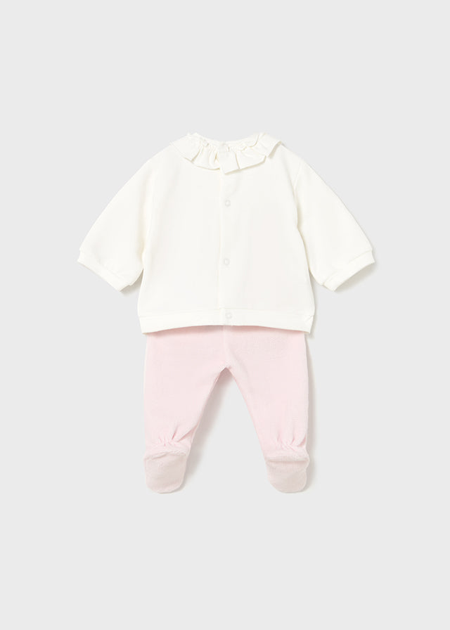 Mayoral Baby Girl 2-Piece Rose Dot Set | Cream Ruffle Top & Pink Footed Trousers (0–18M)