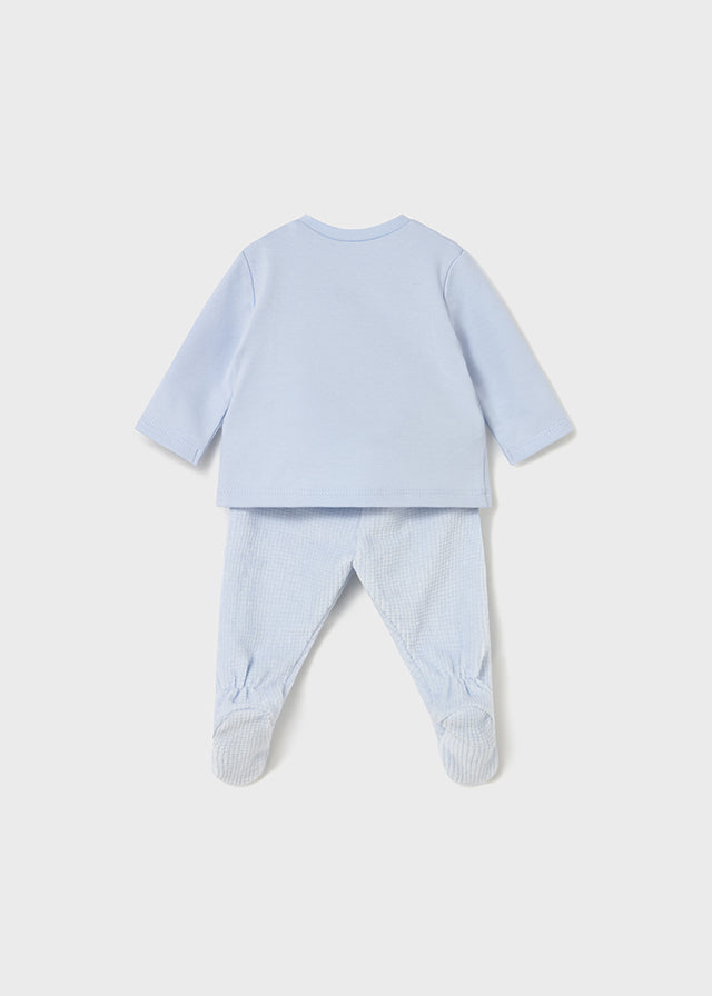 Mayoral Baby Boy Blue Bunny 2-Piece Outfit | Soft Cotton Top & Footed Trousers (0-18M)