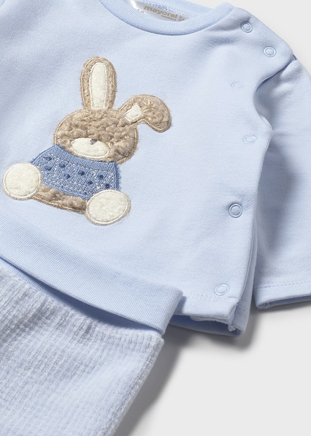 Mayoral Baby Boy Blue Bunny 2-Piece Outfit | Soft Cotton Top & Footed Trousers (0-18M)