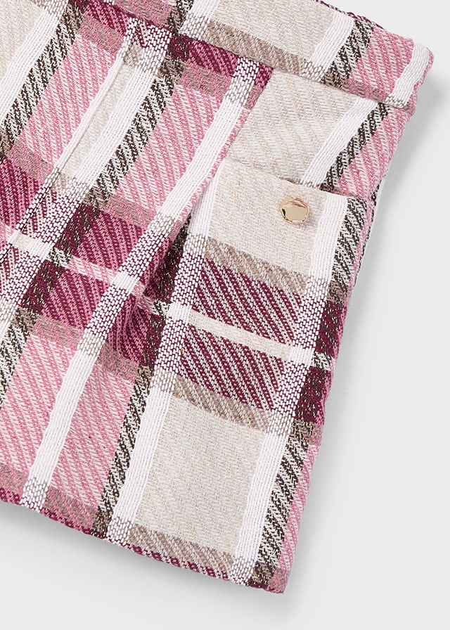 Mayoral Girls Pink & Burgundy Check Short Set | Winter Shorts Set with Gold Button Detail (4–10 Years)