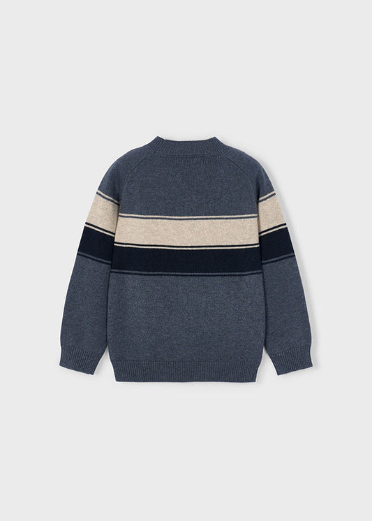 Mayoral Boys Blue & Beige Striped Knit Jumper | Smart Casual Winter Sweater (4–10 Years)