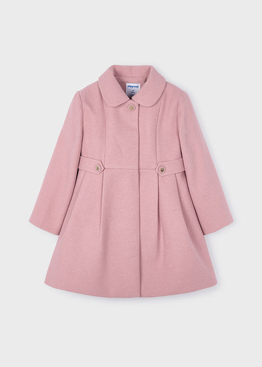 Mayoral Girls Dusty Pink Wool Blend Coat | Classic Button-Up Winter Coat (4–10 Years)
