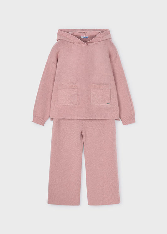 Mayoral Girls Pink Knit Hoodie & Wide Leg Trouser Set | Soft Loungewear Co-ord (4-10 Years)
