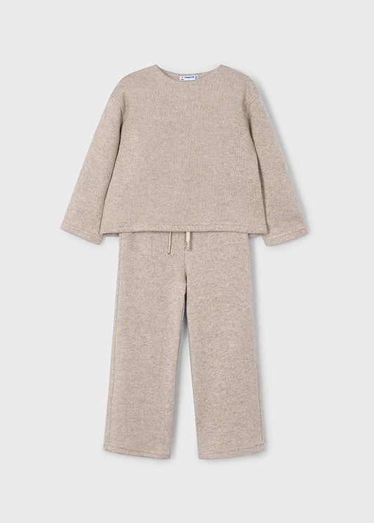 Mayoral Girls Beige Knit Co-ord Set | Soft 2-Piece Loungewear with Back Bow Detail (6–10 Years)
