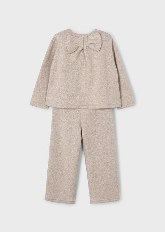 Mayoral Girls Beige Knit Co-ord Set | Soft 2-Piece Loungewear with Back Bow Detail (6–10 Years)