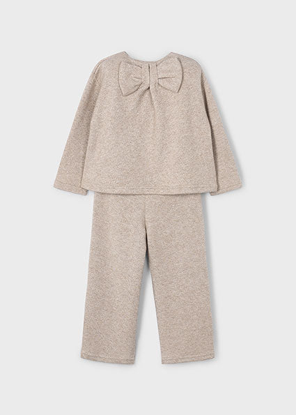 PRE-ORDER Mayoral Girls Beige Knit Co-ord Set | Soft 2-Piece Loungewear with Back Bow Detail (6–10 Years)