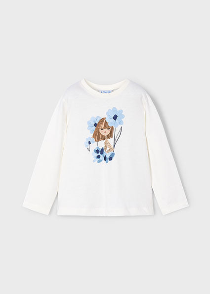 Mayoral Girls Ivory & Blue Floral Top and Beige Leggings Set | Autumn Casual Outfit (4–10 Years)