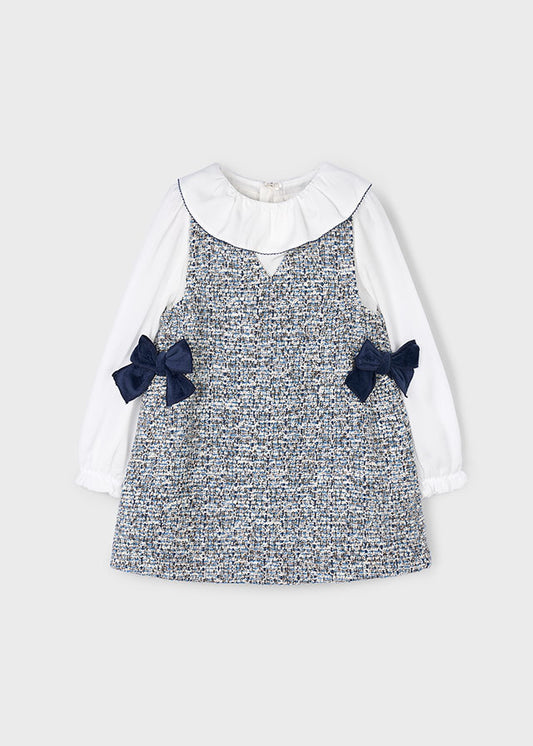 Mayoral Girls Navy Tweed Dress & Blouse Set | 2-Piece Party Outfit with Bows (4–10 Years)