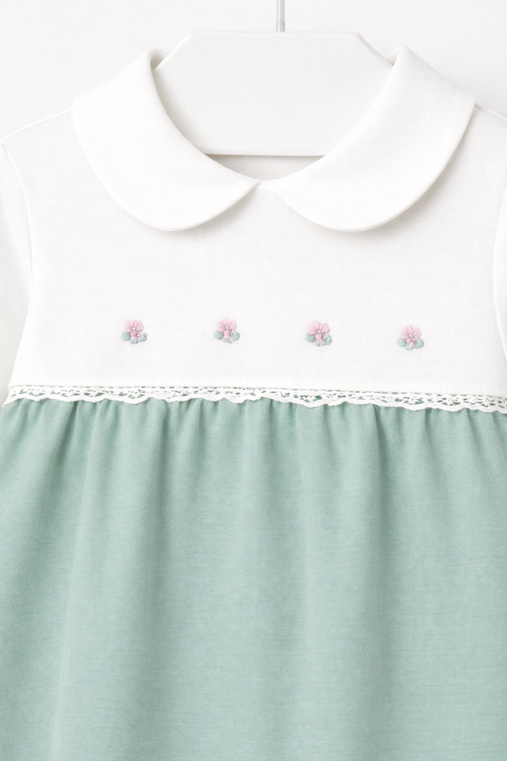 Pre-order Mayoral Baby Girl Rose/Embroidered Babygrow | Sage Green & Ivory Babygrow With Rose Embroidery (0M–12M)
