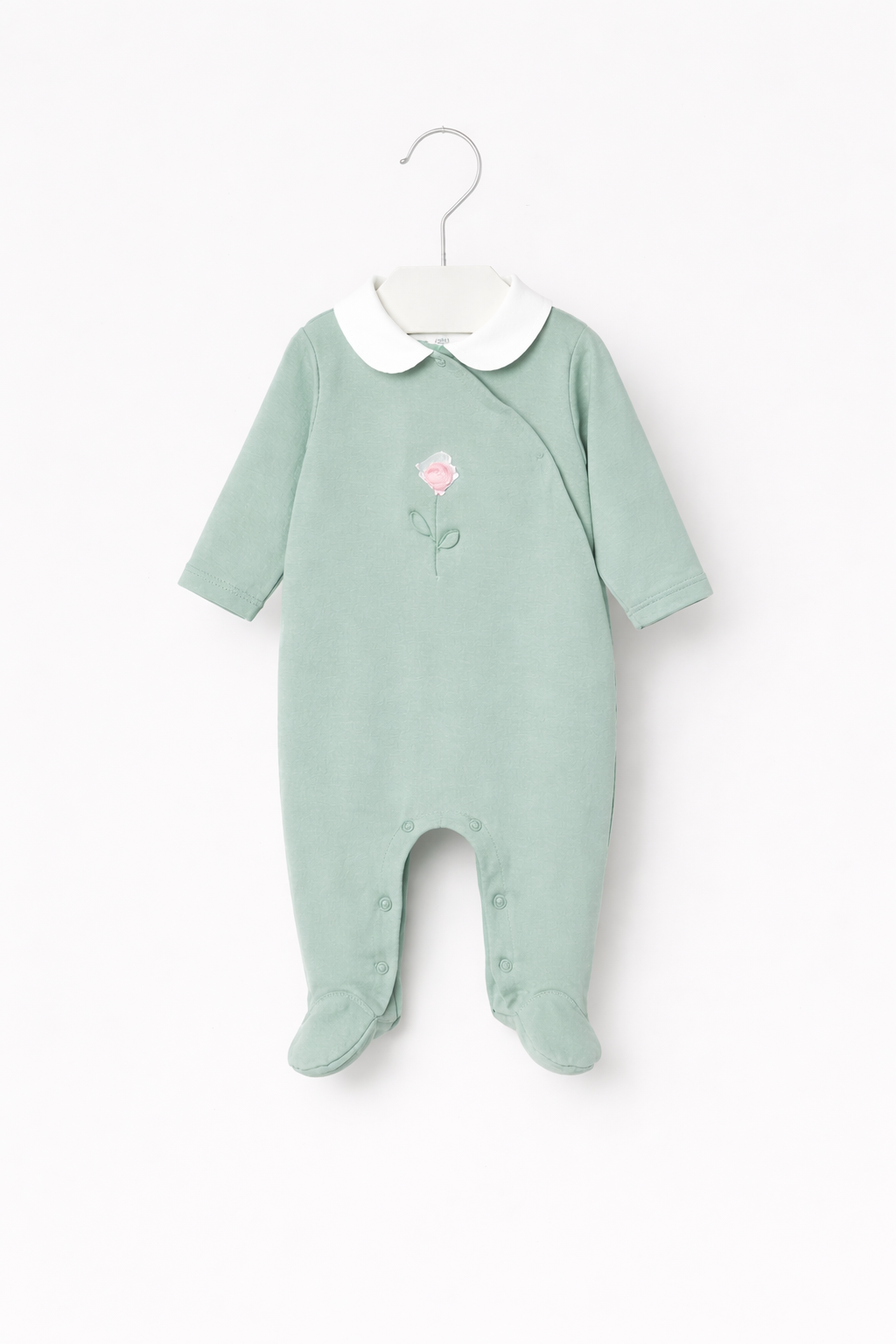 Pre-order Mayoral Baby Girl Rose Babygrow | Sage Green Babygrow With Rose Applique (0M–12M)