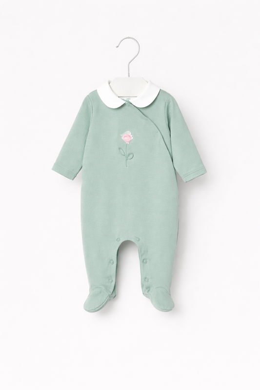 Mayoral Baby Girl Rose Babygrow | Sage Green Babygrow With Rose Applique (0M–12M)