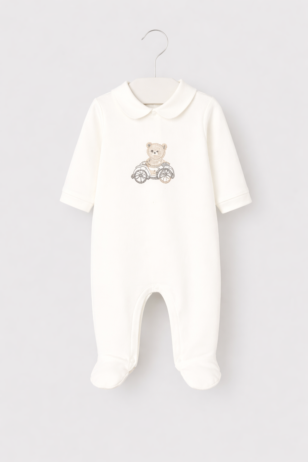 Mayoral Baby Boy Cream Teddy Embroidered Babygrow | Cream Teddy Embroidered Babygrow (0M–12M)