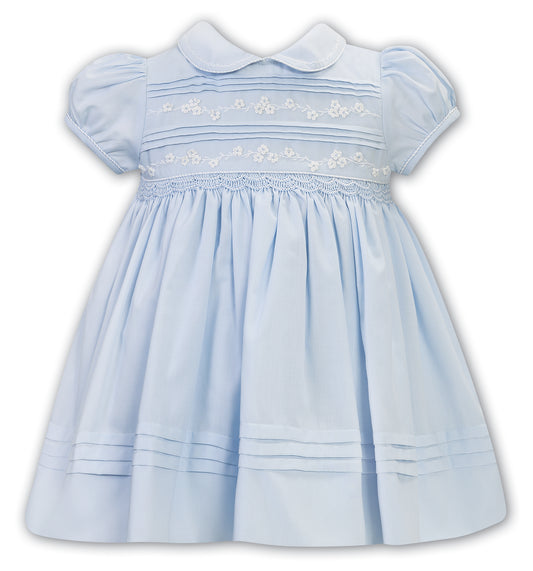 Sarah Louise Baby Girls Smocked Short Sleeved French Blue Dress