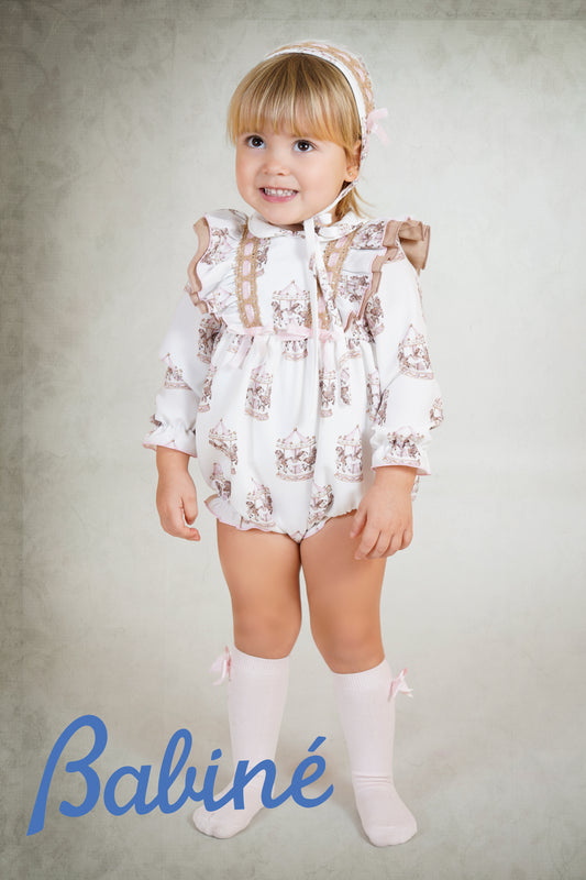 Babiné Carousel Print Romper | Baby Girls Spanish Outfit (3–18 Months)