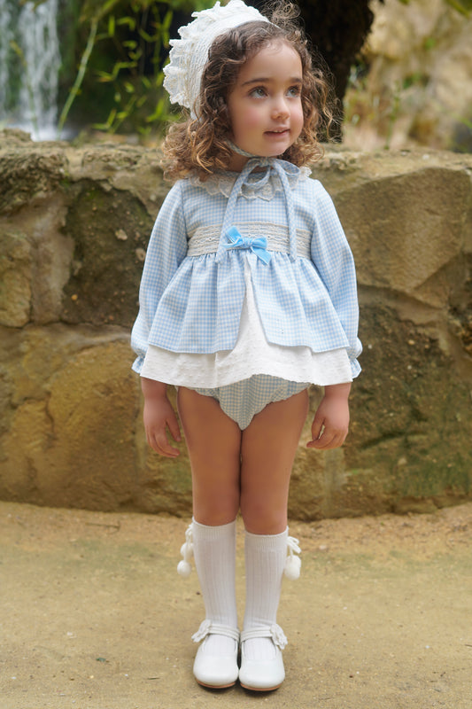 Babiné Baby Girls Blue Houndstooth Dress | Spanish Traditional Outfit (3–18 Months)