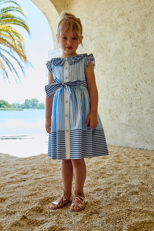 Patachou Girls Navy 'St Tropez' Summer Dress  | Navy & Blue Stripe Summer Dress With Bow Detail (4-10 Years)