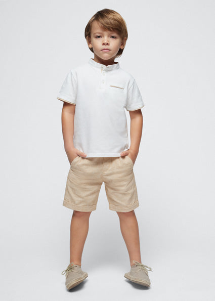 Mayoral Boys Beige Linen Shorts/ Polo Set