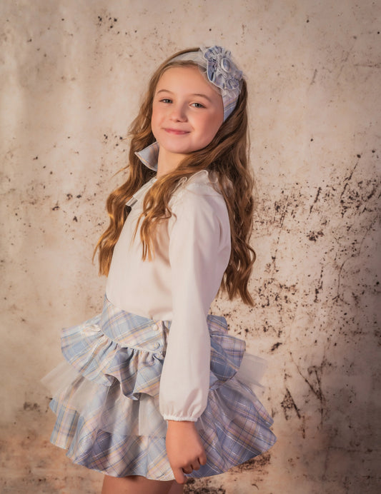 AW24 Babine Girls Blue/Silver Skirt & Blouse and Set