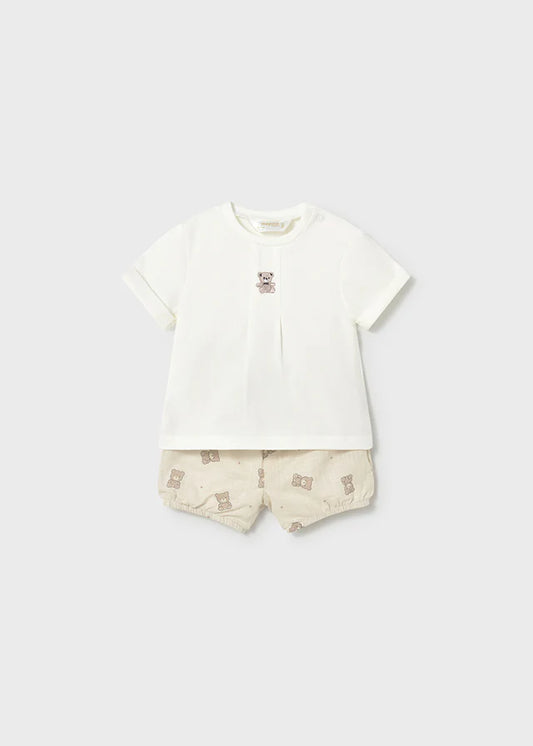 Pre-Order Mayoral Baby Boy Ivory Teddy Shorts Set | Teddy Print Shorts Set (0M–18M)