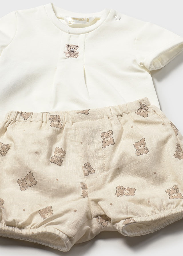 Mayoral Baby Boy Ivory Teddy Shorts Set | Teddy Print Shorts Set (0M–18M)