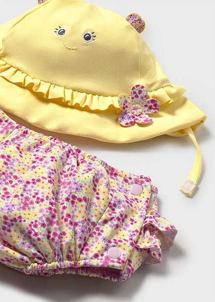 Pre-Order Mayoral Baby Girl 2-Piece Swim Set | Rose Swimming Nappy & Hat (2-4M–18M)