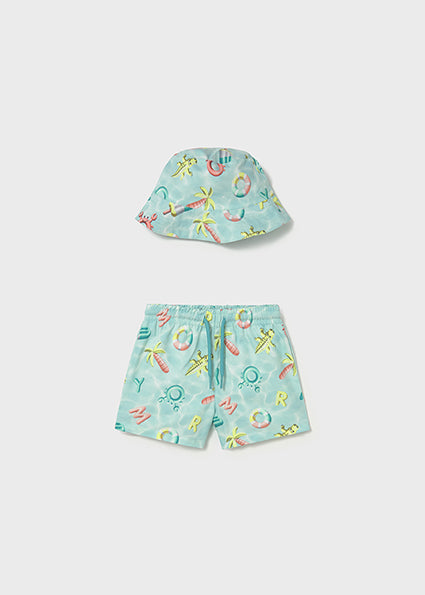 Mayoral Boys Aqua Swim Shorts with Bucket Hat | Aqua Swim Set & Bucket Hat Set (12M–4Y)